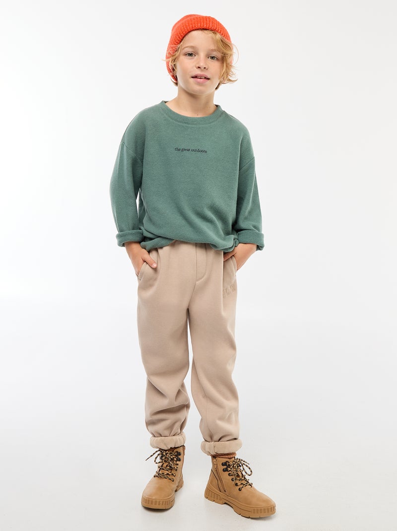 Jogging chaud uni avec doublure polaire Beige - Kiabi