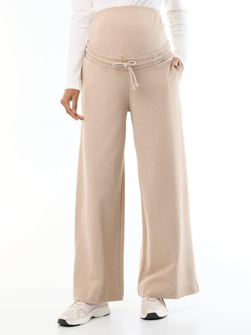 Jogging de maternité wide leg en french terry Beige - Kiabi