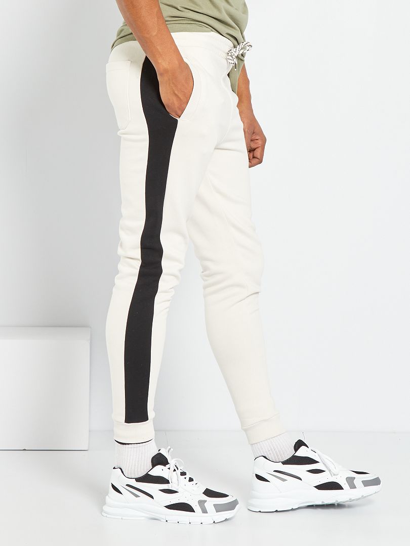 Pantalon jogging Molleton Fitness avec bandes sur le côté Lin / Blanc  Glacier Homme