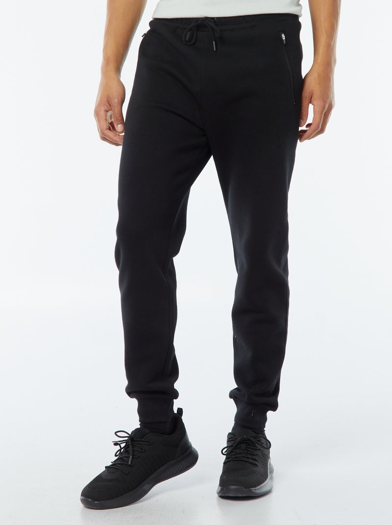 Jogging en molleton gratté avec 2 poches zippées Noir - Kiabi