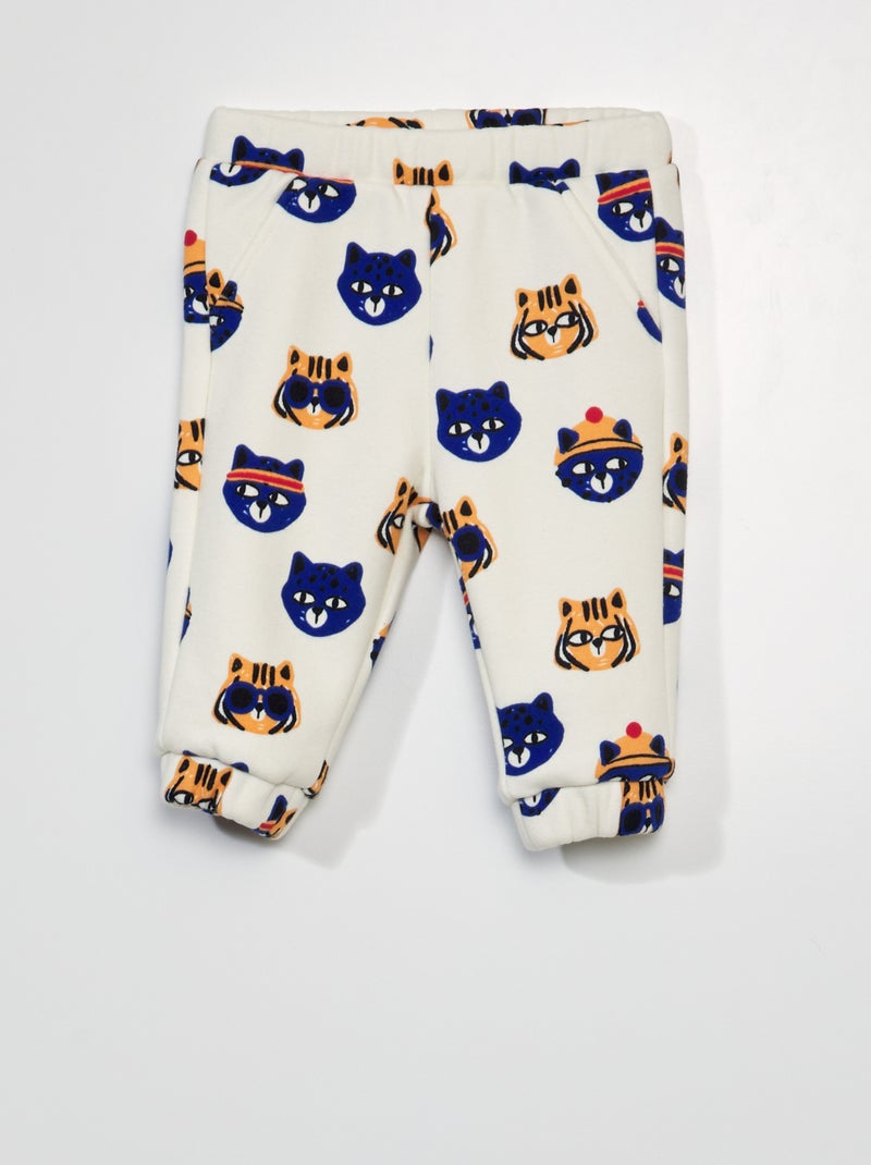 Jogging en molleton motif 'chats' Blanc/bleu - Kiabi