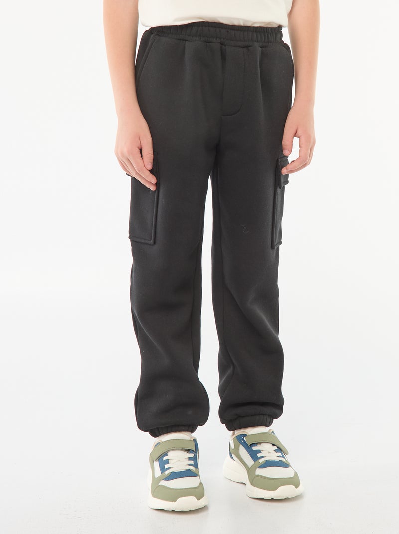 Jogging en molleton uni multi-poches Noir - Kiabi