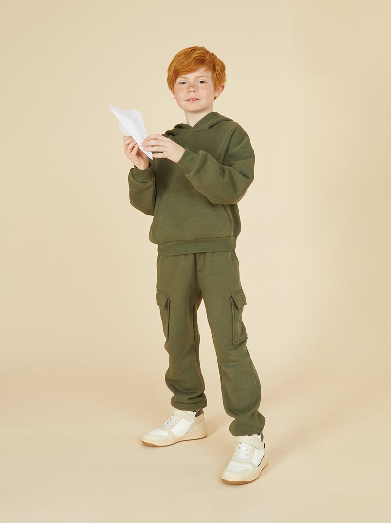 Jogging en molleton uni multi-poches Vert - Kiabi