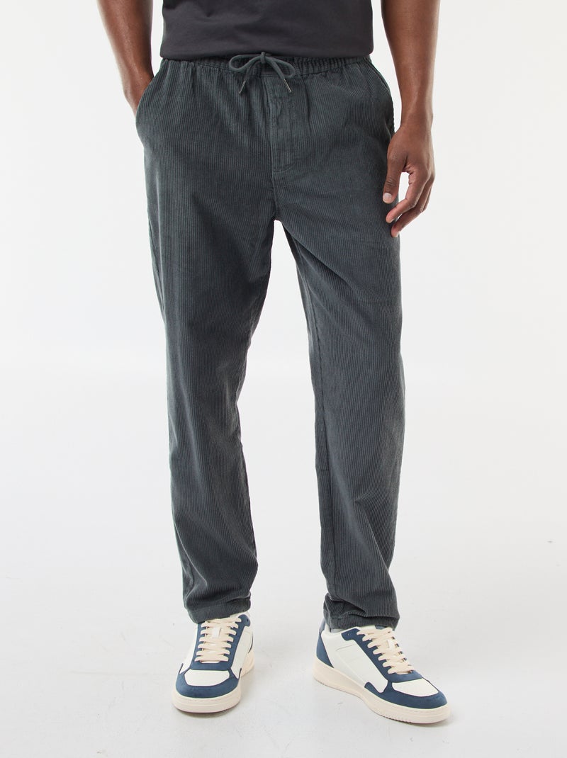 Jogging en velours côtelé uni Kaki - Kiabi