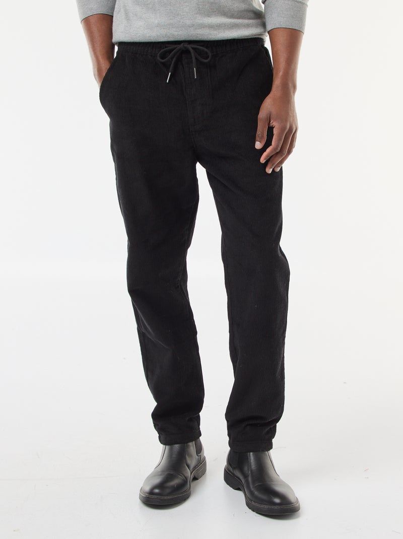 Jogging en velours côtelé uni Noir - Kiabi