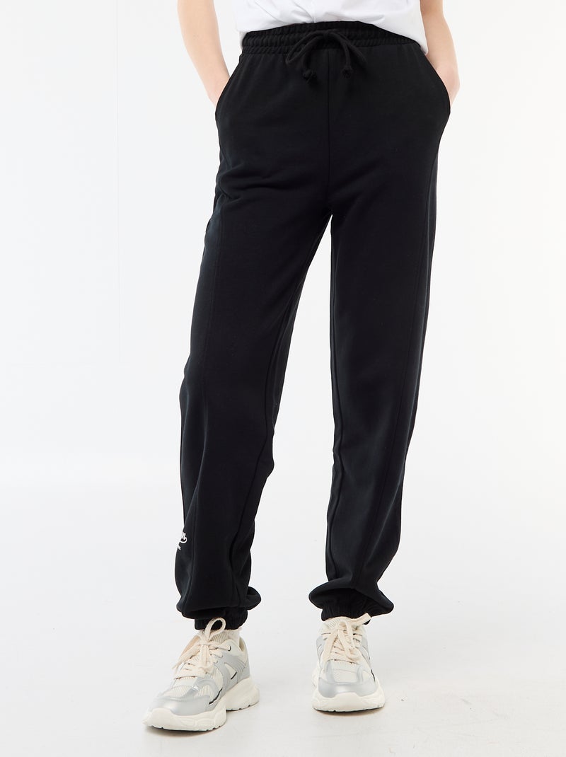 Jogging forme barrel en coton uni Noir - Kiabi