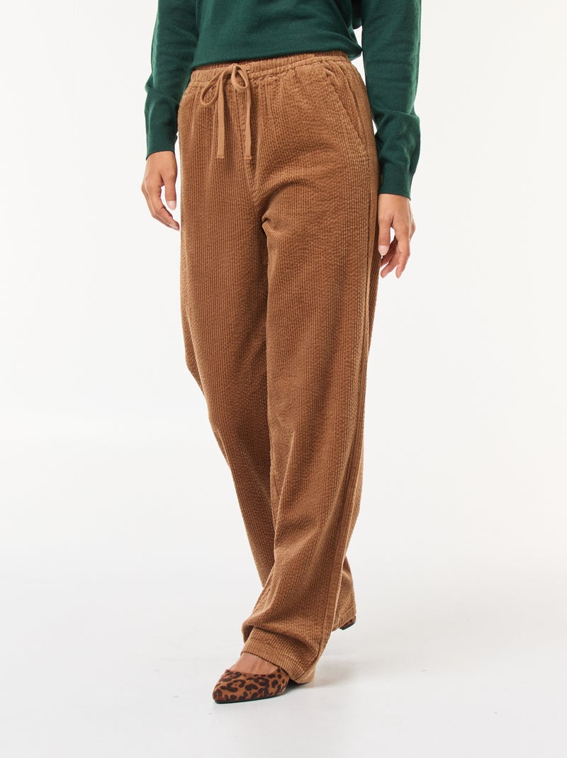 Jogging large en velours côtelé Beige - Kiabi