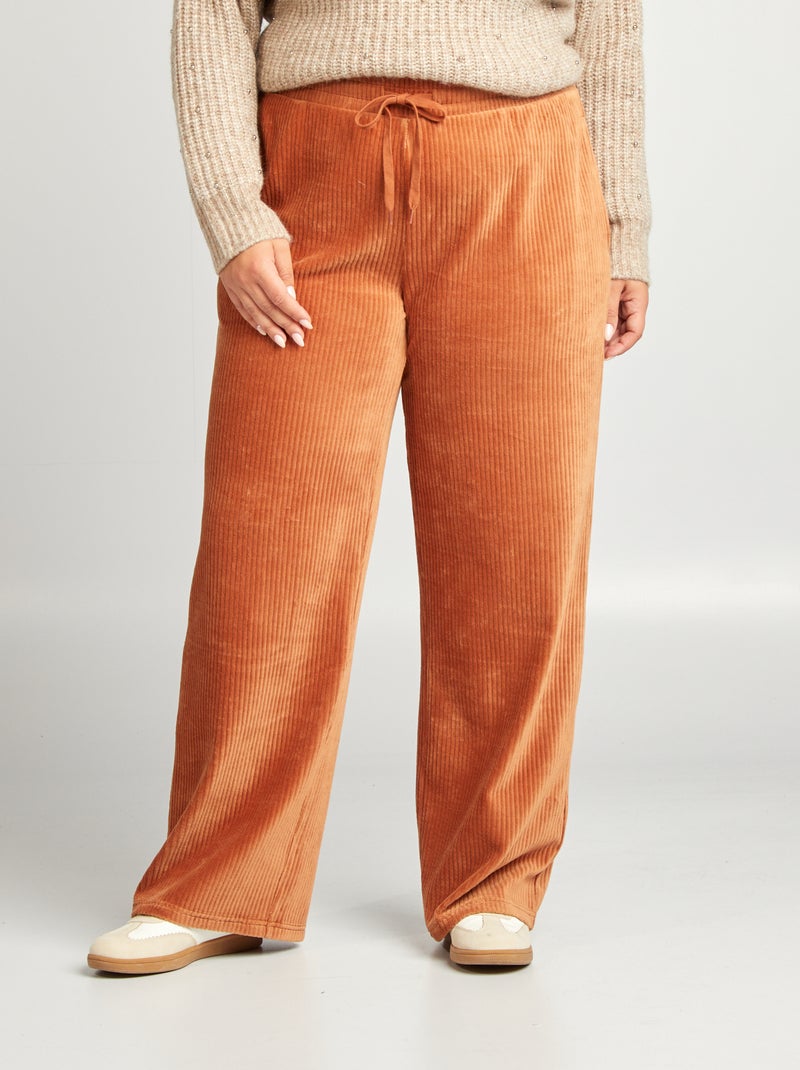 Jogging large en velours côtelé Marron - Kiabi