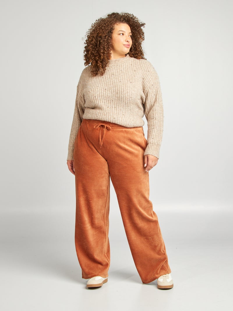 Jogging large en velours côtelé Marron - Kiabi