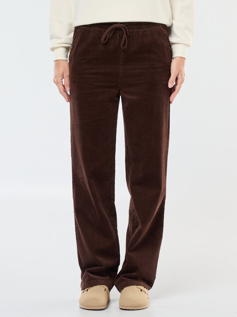 Jogging large en velours côtelé Marron - Kiabi