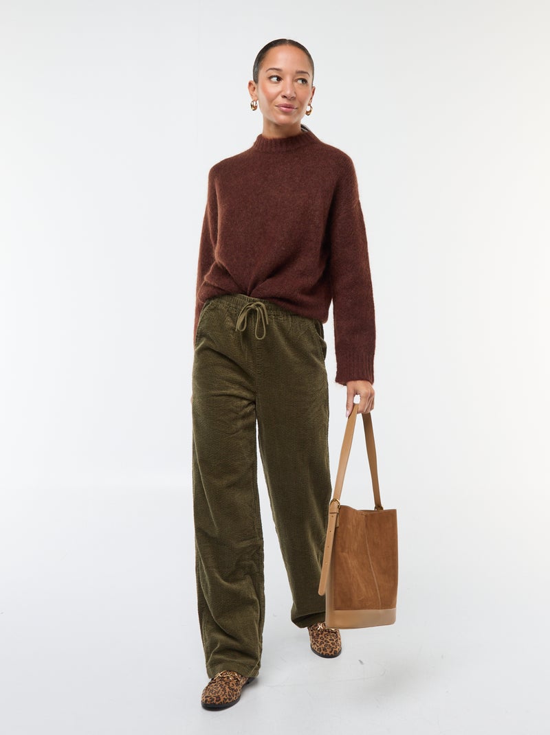 Jogging large en velours côtelé Vert - Kiabi