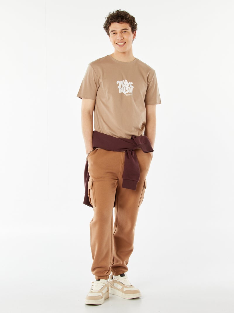Jogging multi-poches en molleton Beige - Kiabi