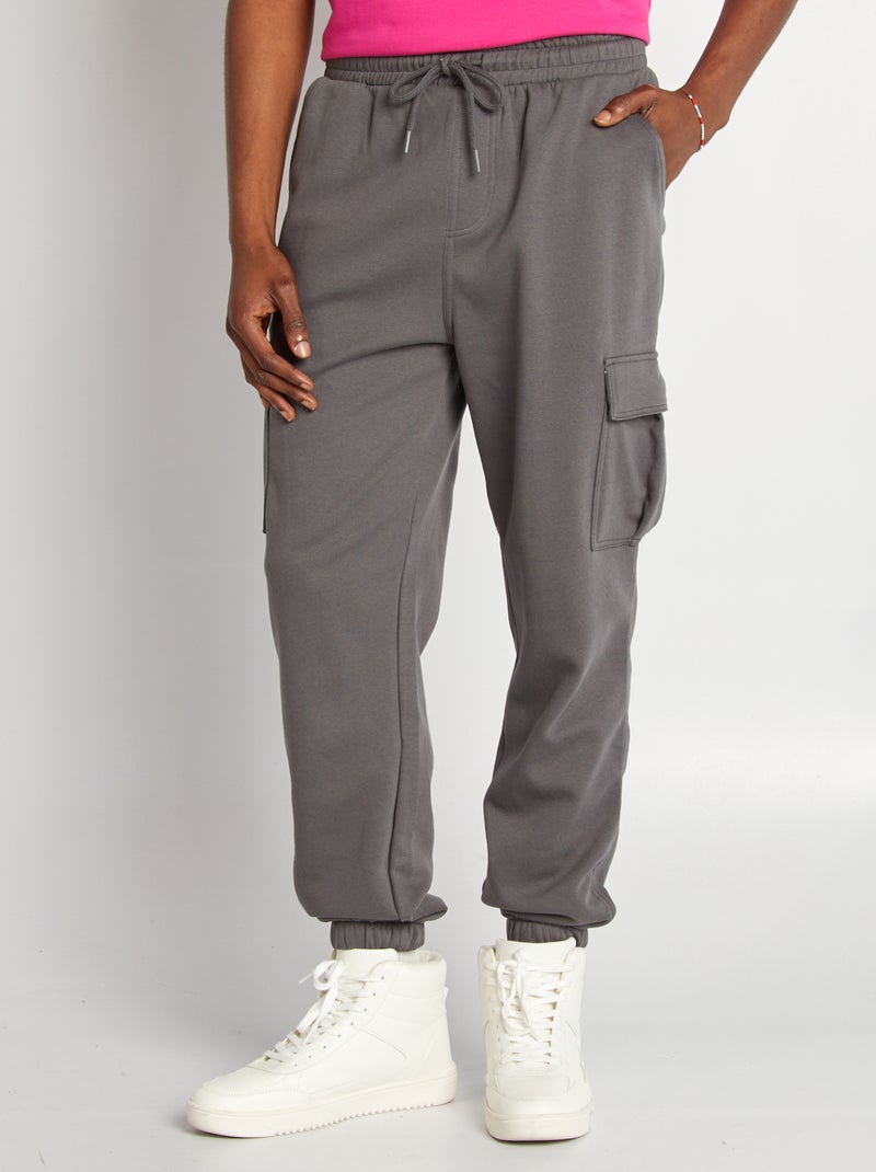 Jogging multi-poches en molleton Gris - Kiabi