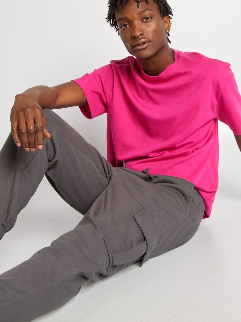 Jogging multi-poches en molleton Gris - Kiabi