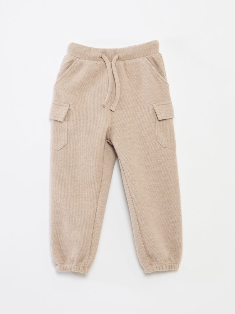 Jogging rib en coton uni Beige - Kiabi