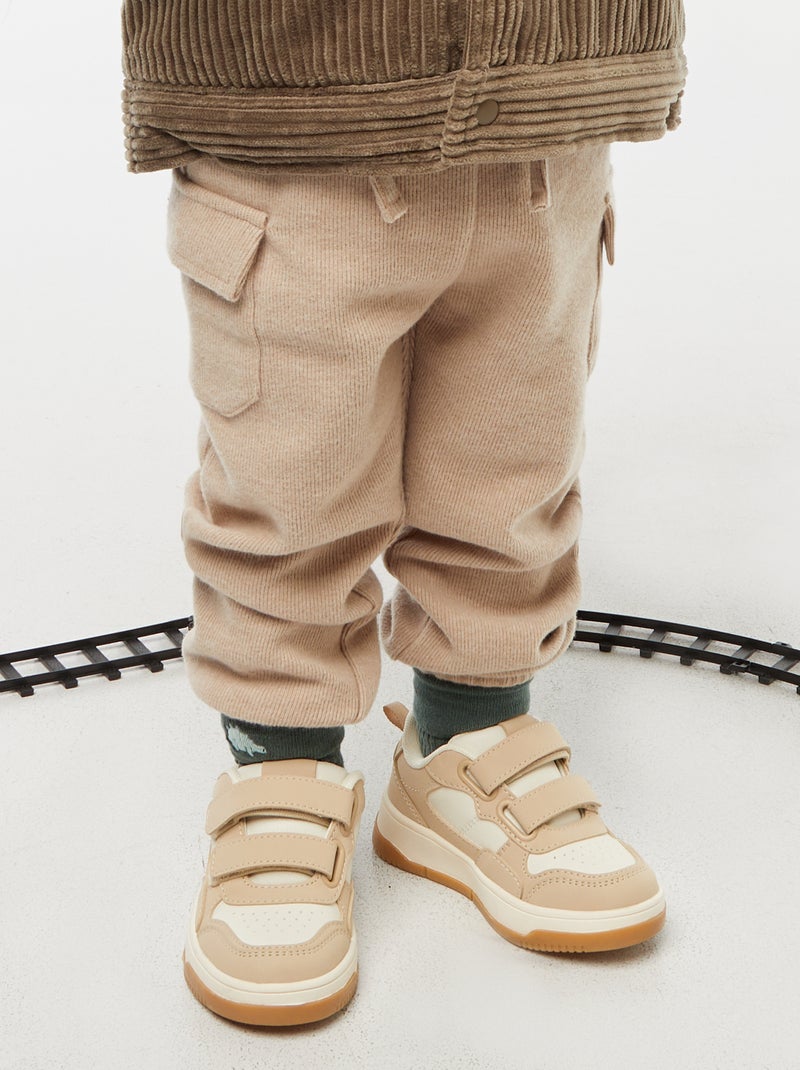 Jogging rib en coton uni Beige - Kiabi