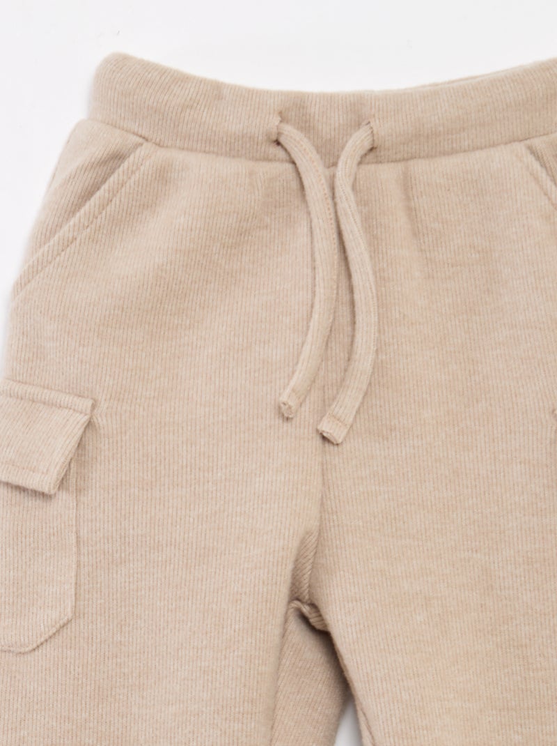 Jogging rib en coton uni Beige - Kiabi