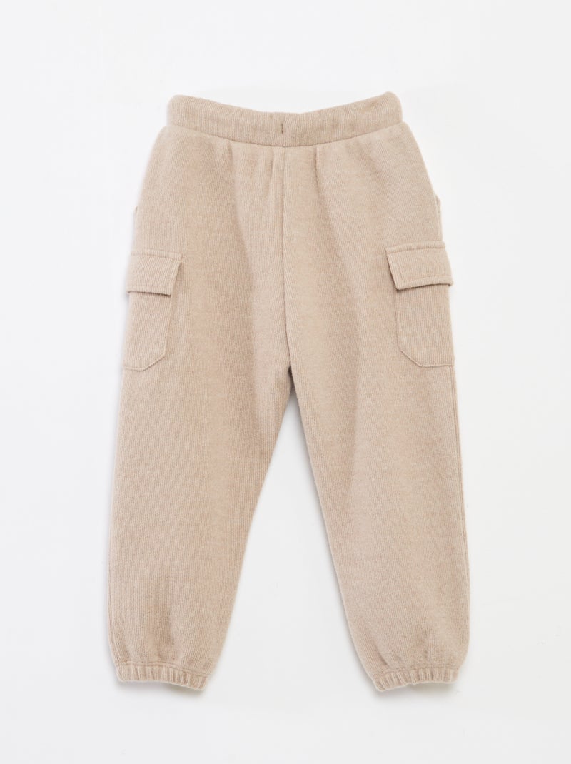 Jogging rib en coton uni Beige - Kiabi