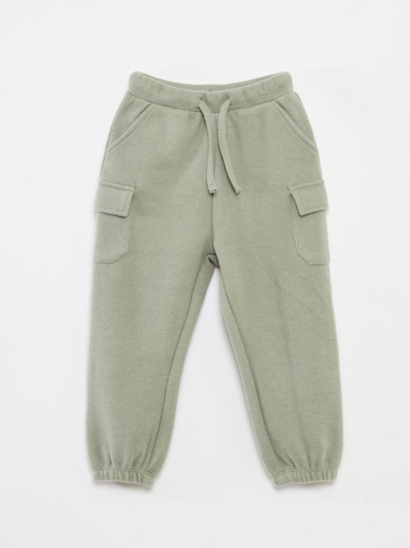 Jogging rib en coton uni Vert - Kiabi