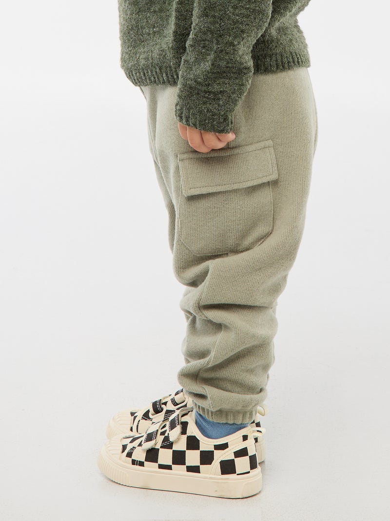 Jogging rib en coton uni Vert - Kiabi