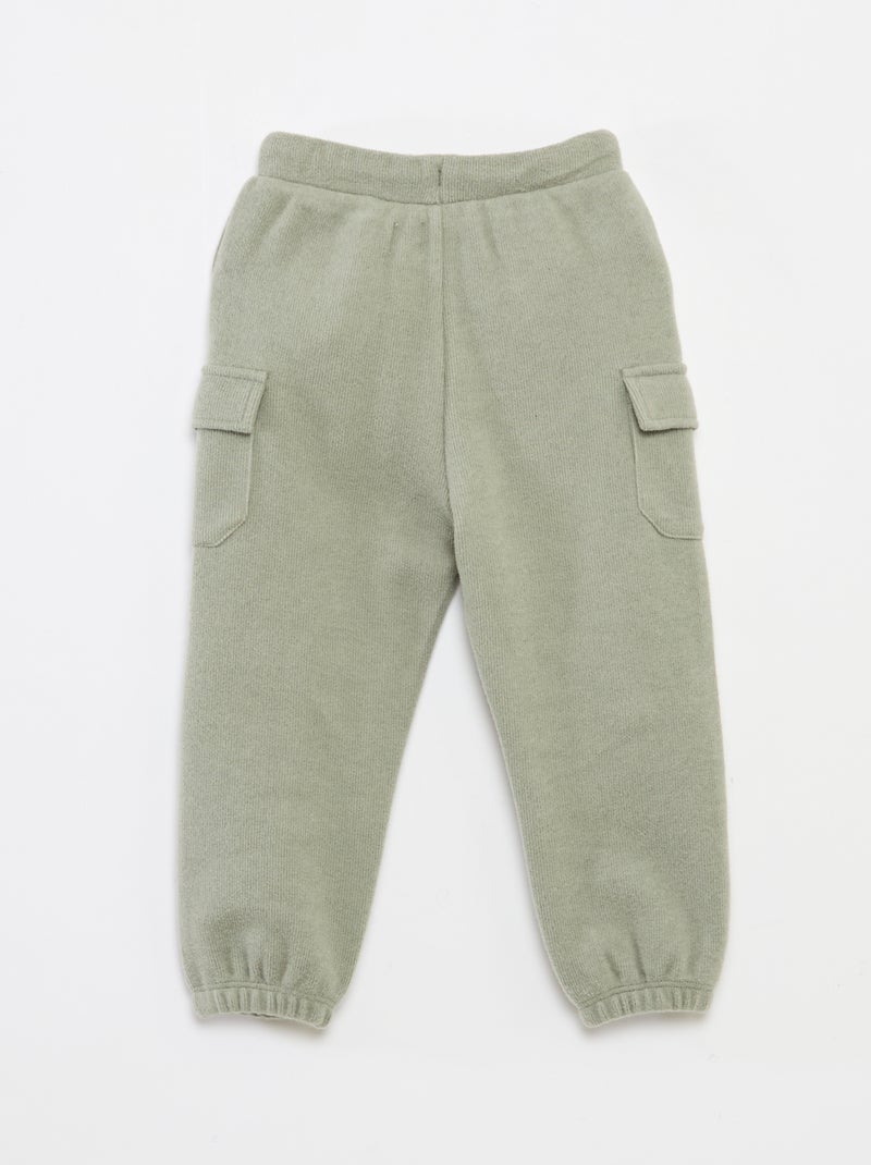 Jogging rib en coton uni Vert - Kiabi