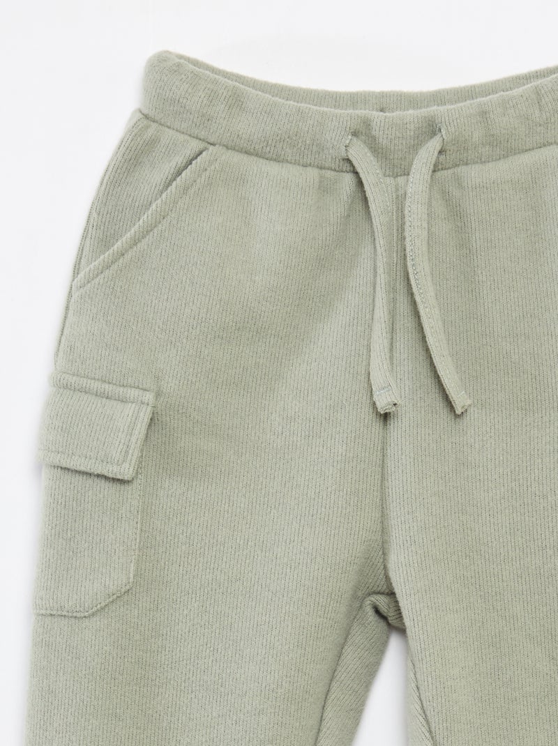 Jogging rib en coton uni Vert - Kiabi