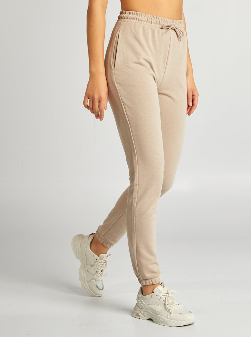 Jogging uni en molleton fin beige - Kiabi
