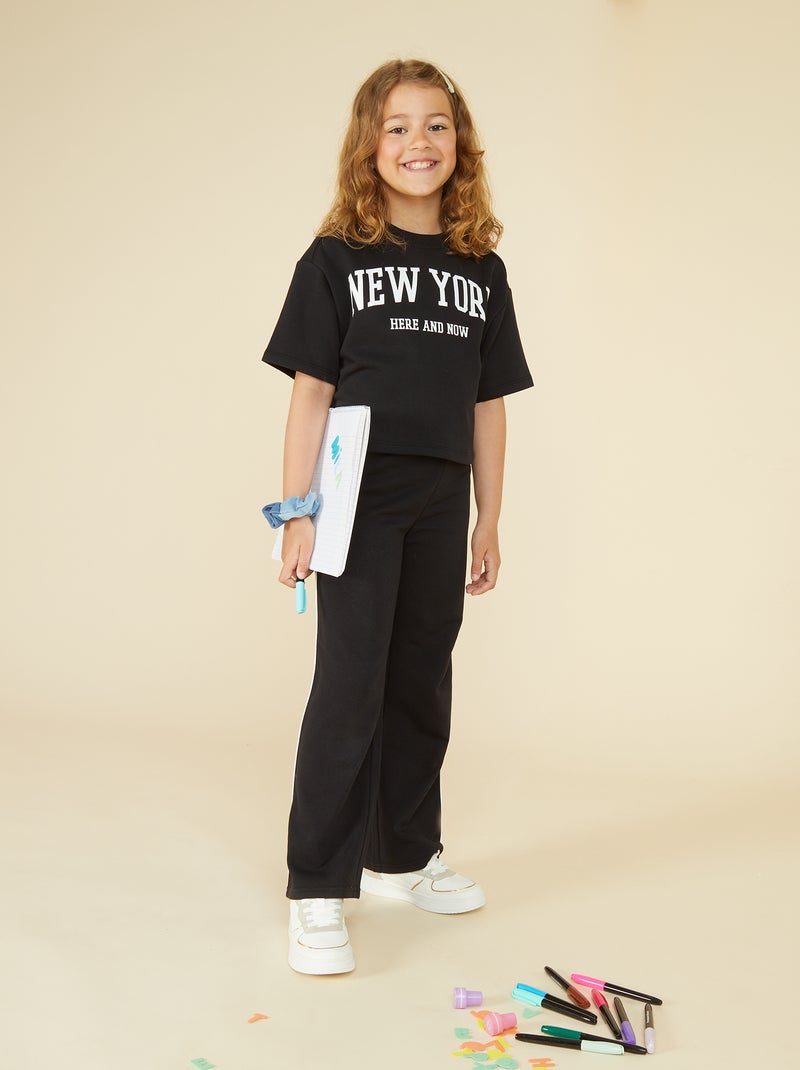Jogging wide leg avec taille élastiquée Noir - Kiabi