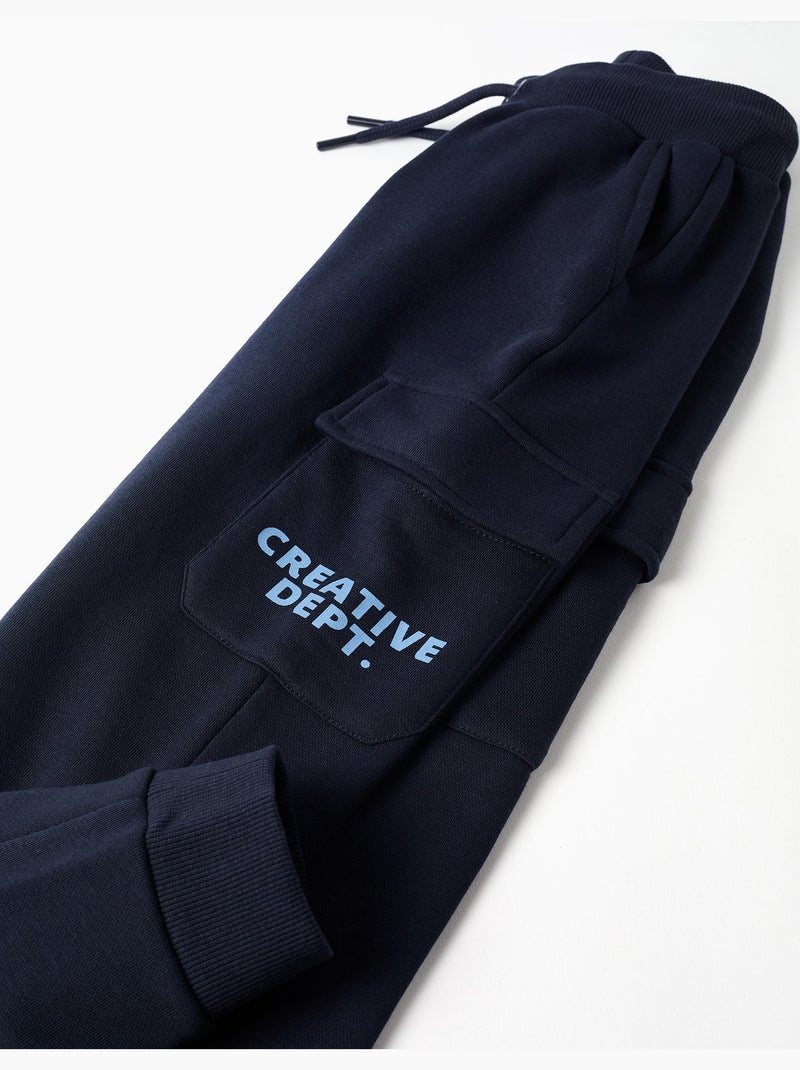 Jogpant cargo en coton peigné à imprimé Creative Bleu foncé - Kiabi