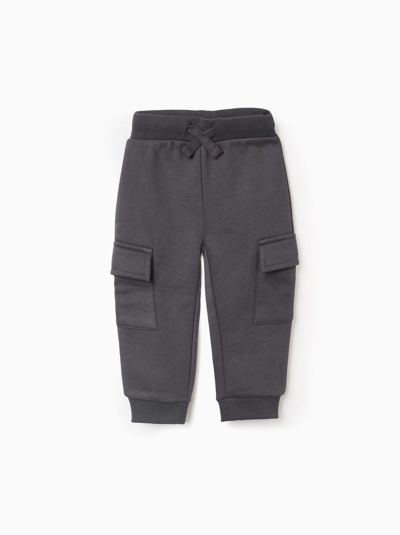 Jogpant en coton polyester peigné avec Poches Cargo Gris foncé - Kiabi