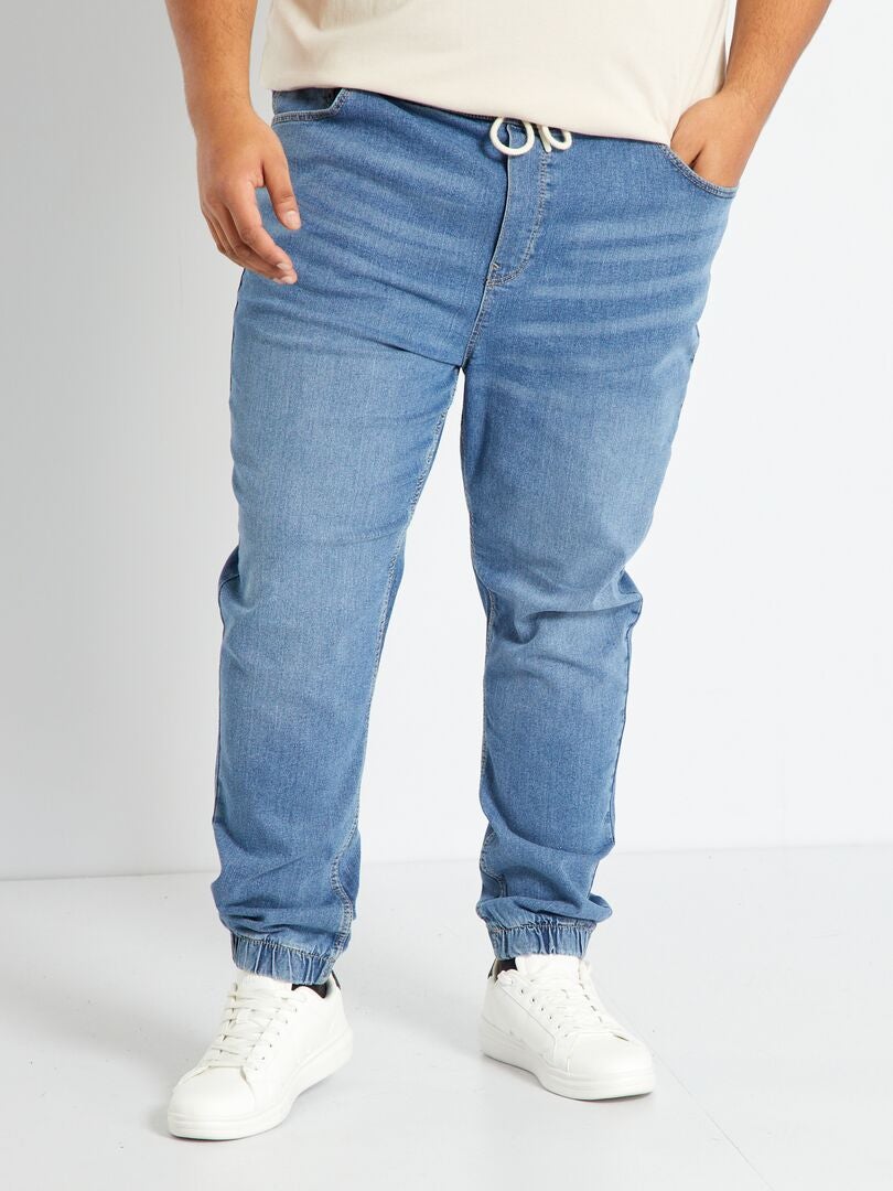 pantalon homme jogpant en denim avec taille elastique bleu jeans