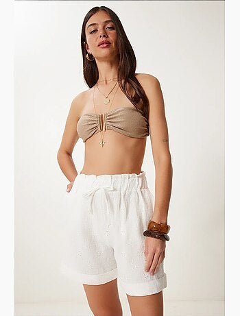 Joli mini-short taille haute à cordon de serrage avec détail de bordure istanbul