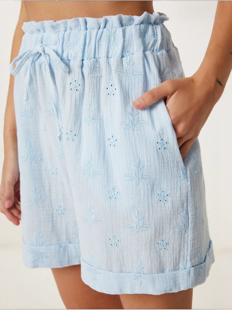 Joli mini-short taille haute à cordon de serrage avec détail de bordure istanbul Bleu ciel - Kiabi