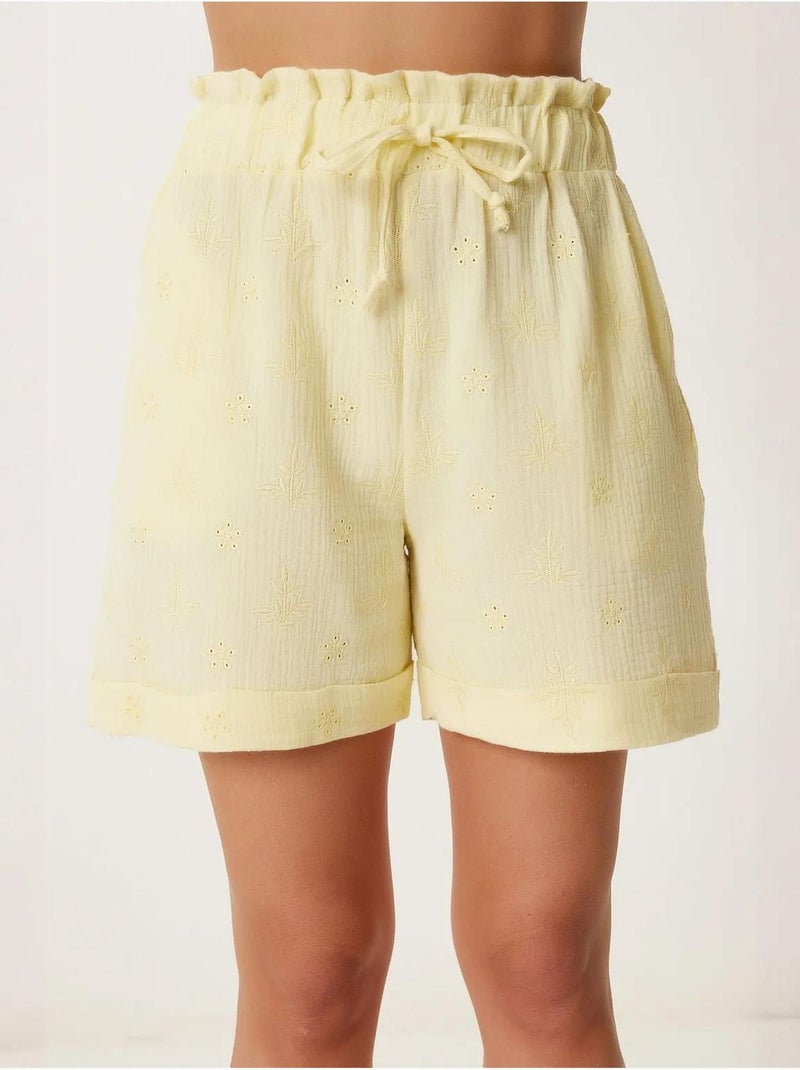 Joli mini-short taille haute à cordon de serrage avec détail de bordure istanbul Jaune citron - Kiabi