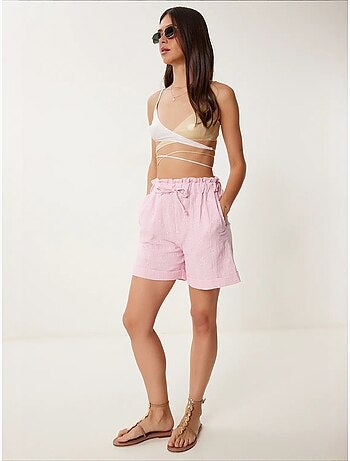 Joli mini-short taille haute à cordon de serrage avec détail de bordure istanbul