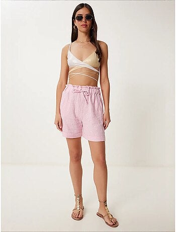 Joli mini-short taille haute à cordon de serrage avec détail de bordure istanbul