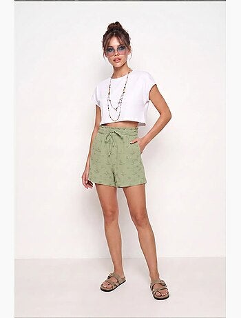 Joli mini-short taille haute à cordon de serrage avec détail de bordure istanbul