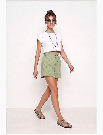 Joli mini-short taille haute à cordon de serrage avec détail de bordure istanbul