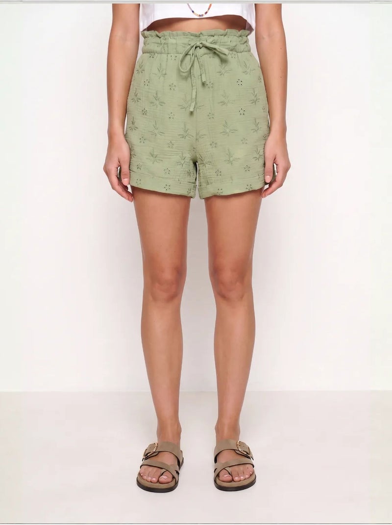 Joli mini-short taille haute à cordon de serrage avec détail de bordure istanbul Vert - Kiabi