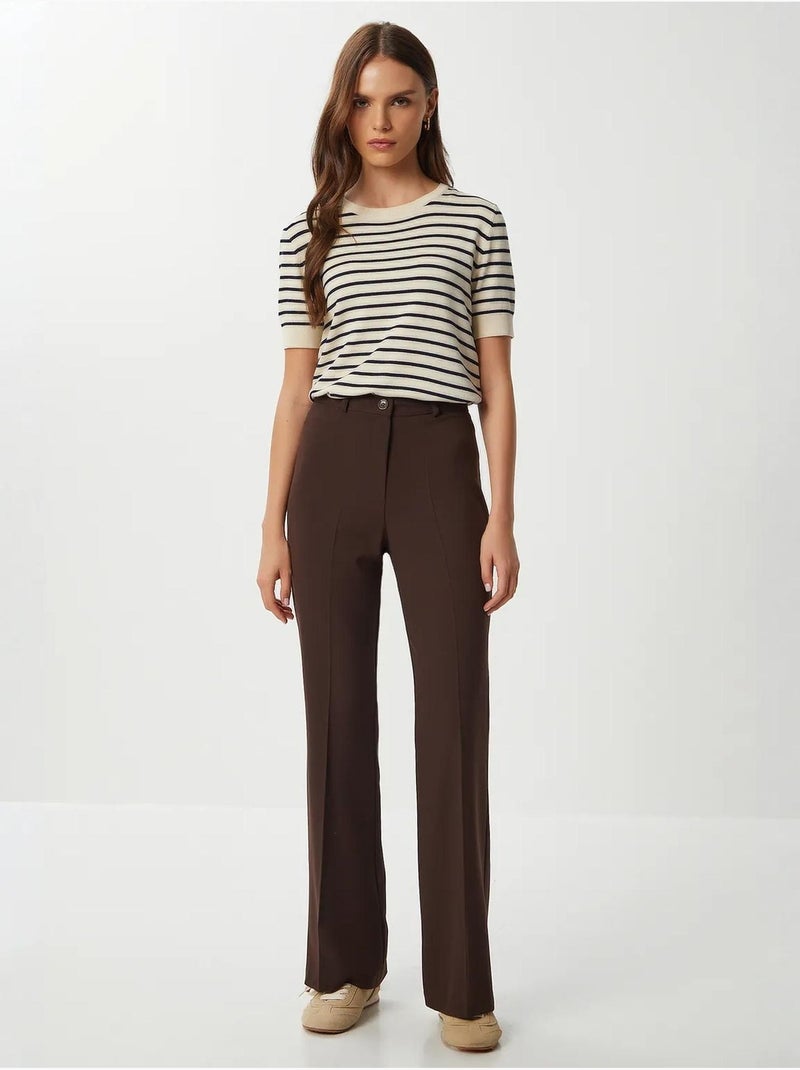 Joli pantalon évasé taille haute avec fermeture éclair istanbul Marron chocolat - Kiabi
