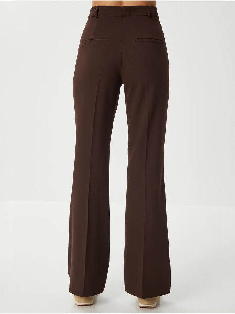 Joli pantalon évasé taille haute avec fermeture éclair istanbul Marron chocolat - Kiabi