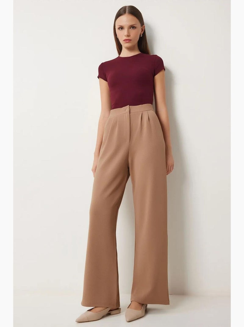 Joli pantalon rayé taille haute à jambes larges istanbul Beige clair - Kiabi