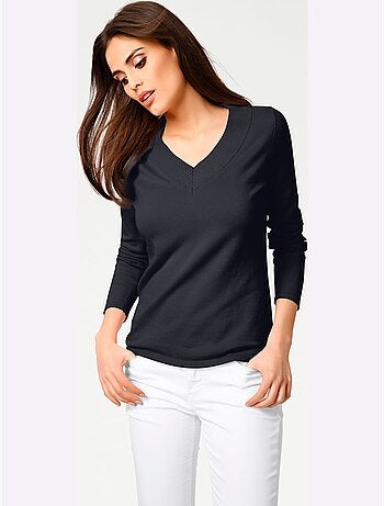 Joli Pull Basique à Encolure En V - Taille Standard - helline