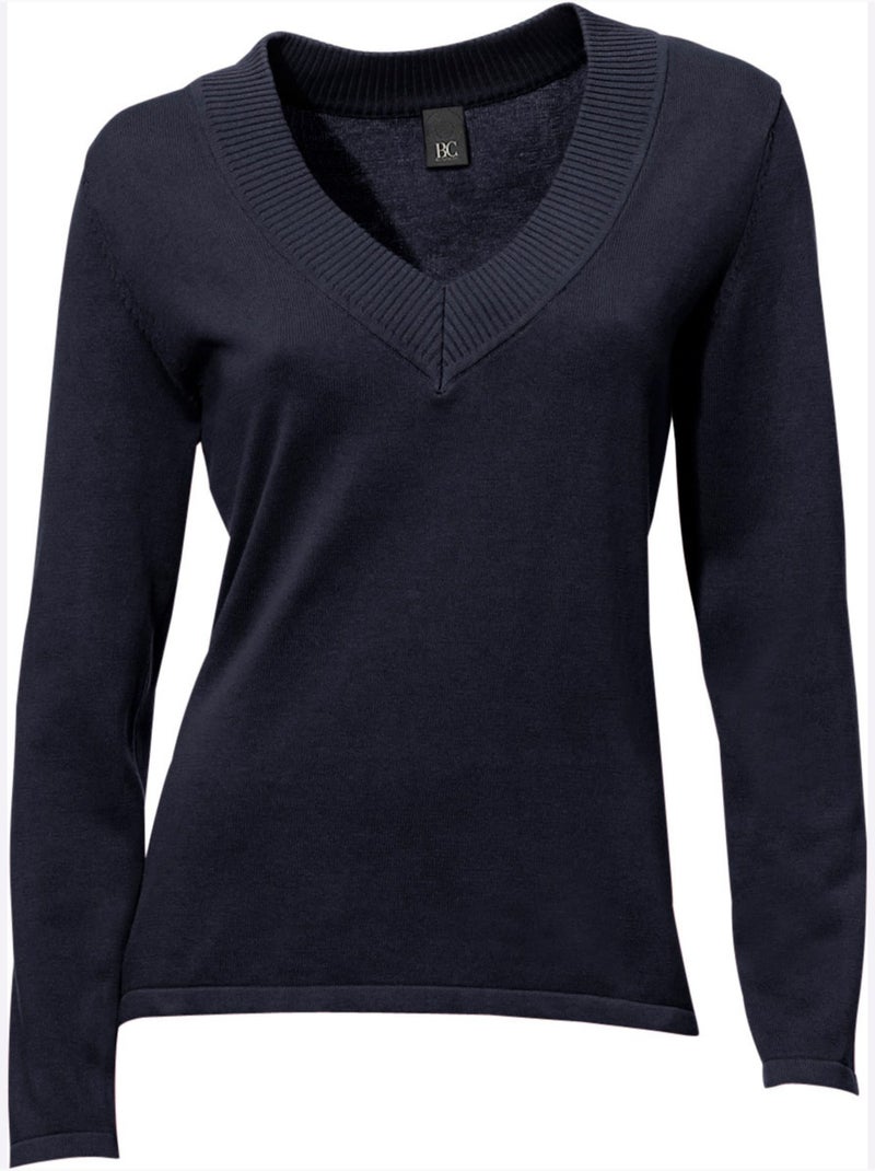 Joli Pull Basique à Encolure En V - Taille Standard - Helline Bleu marine - Kiabi