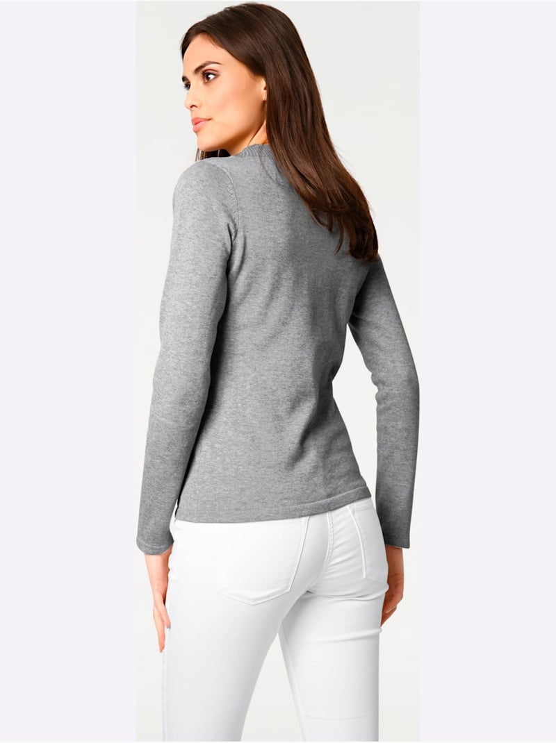 Joli Pull Basique à Encolure En V - Taille Standard - Helline Gris chiné - Kiabi