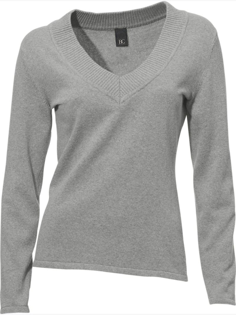 Joli Pull Basique à Encolure En V - Taille Standard - Helline Gris chiné - Kiabi