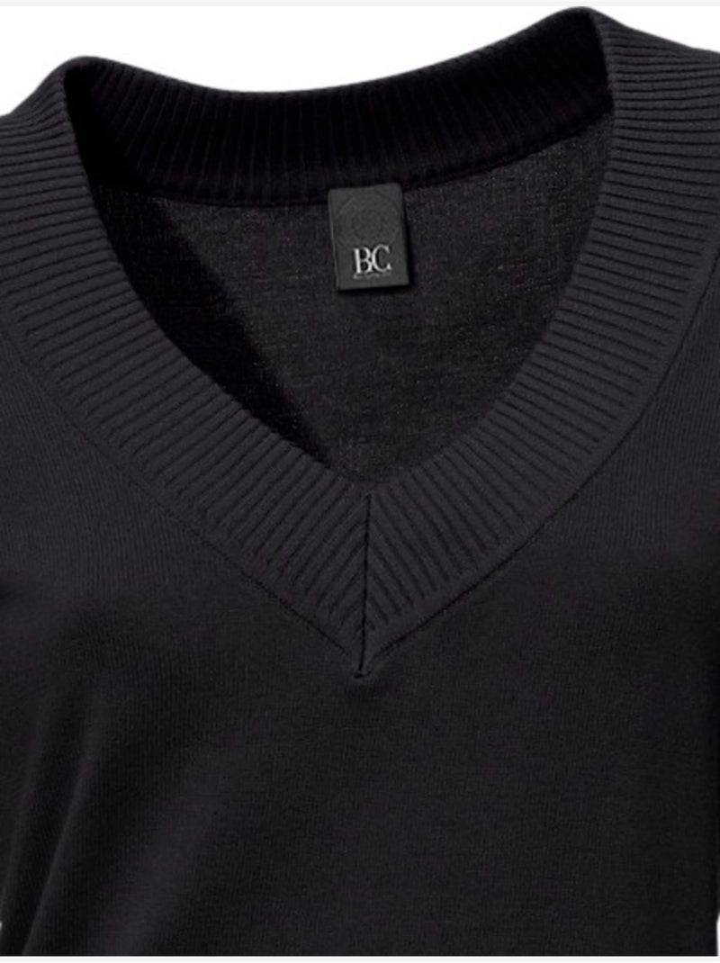 Joli Pull Basique à Encolure En V - Taille Standard - Helline Noir - Kiabi