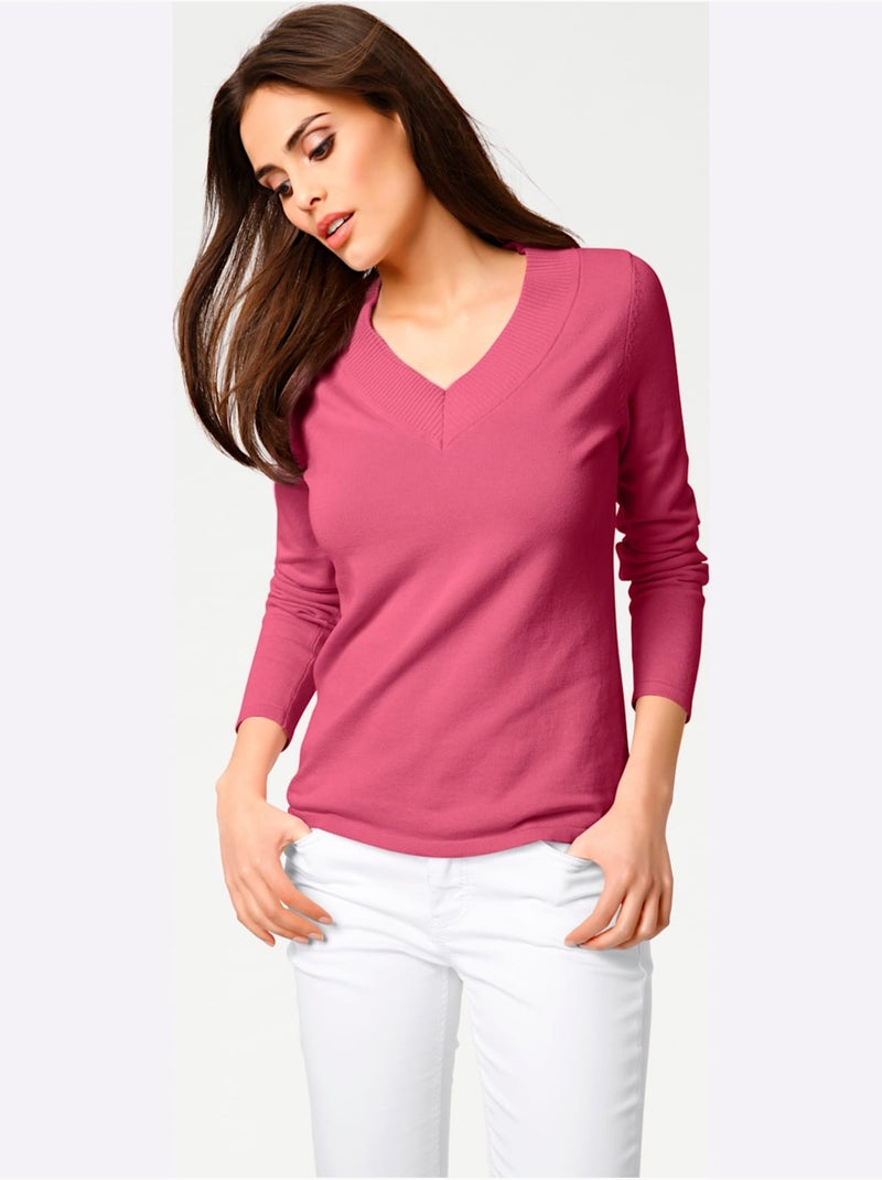 Joli Pull Basique à Encolure En V - Taille Standard - Helline Rose fushia - Kiabi