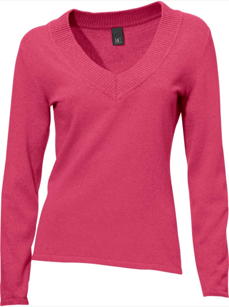 Joli Pull Basique à Encolure En V - Taille Standard - Helline Rose fushia - Kiabi