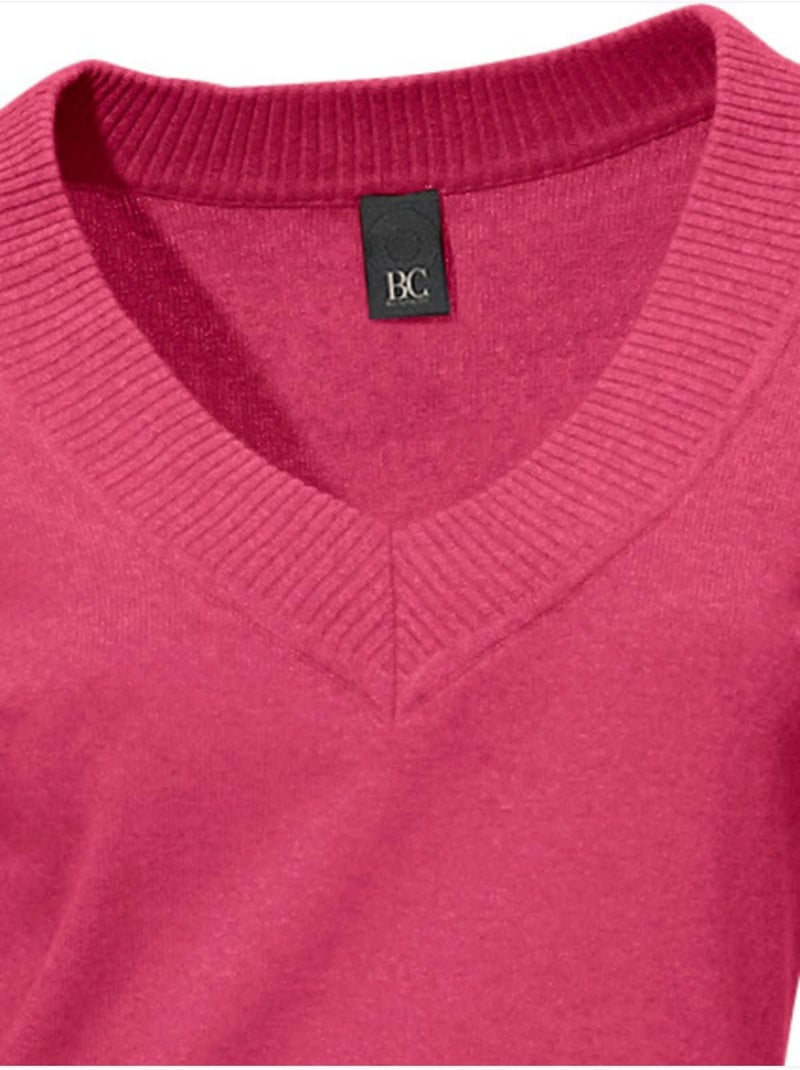Joli Pull Basique à Encolure En V - Taille Standard - Helline Rose fushia - Kiabi